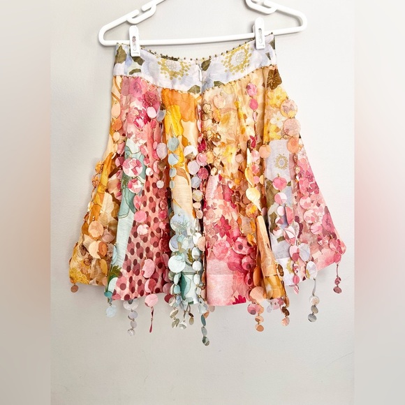 NWOT Zimmermann Tempo Disc Embellishment Chiffon Mini Linen Skirt Size AU 2 - Picture 6 of 12